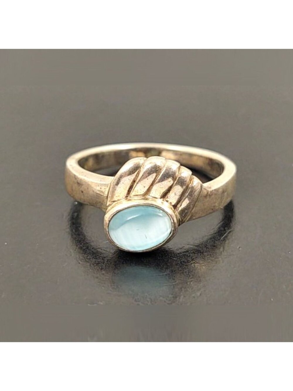 Vintage Sterling Silver Light Blue Chalcedony Oval Cabochon Ring Size 8